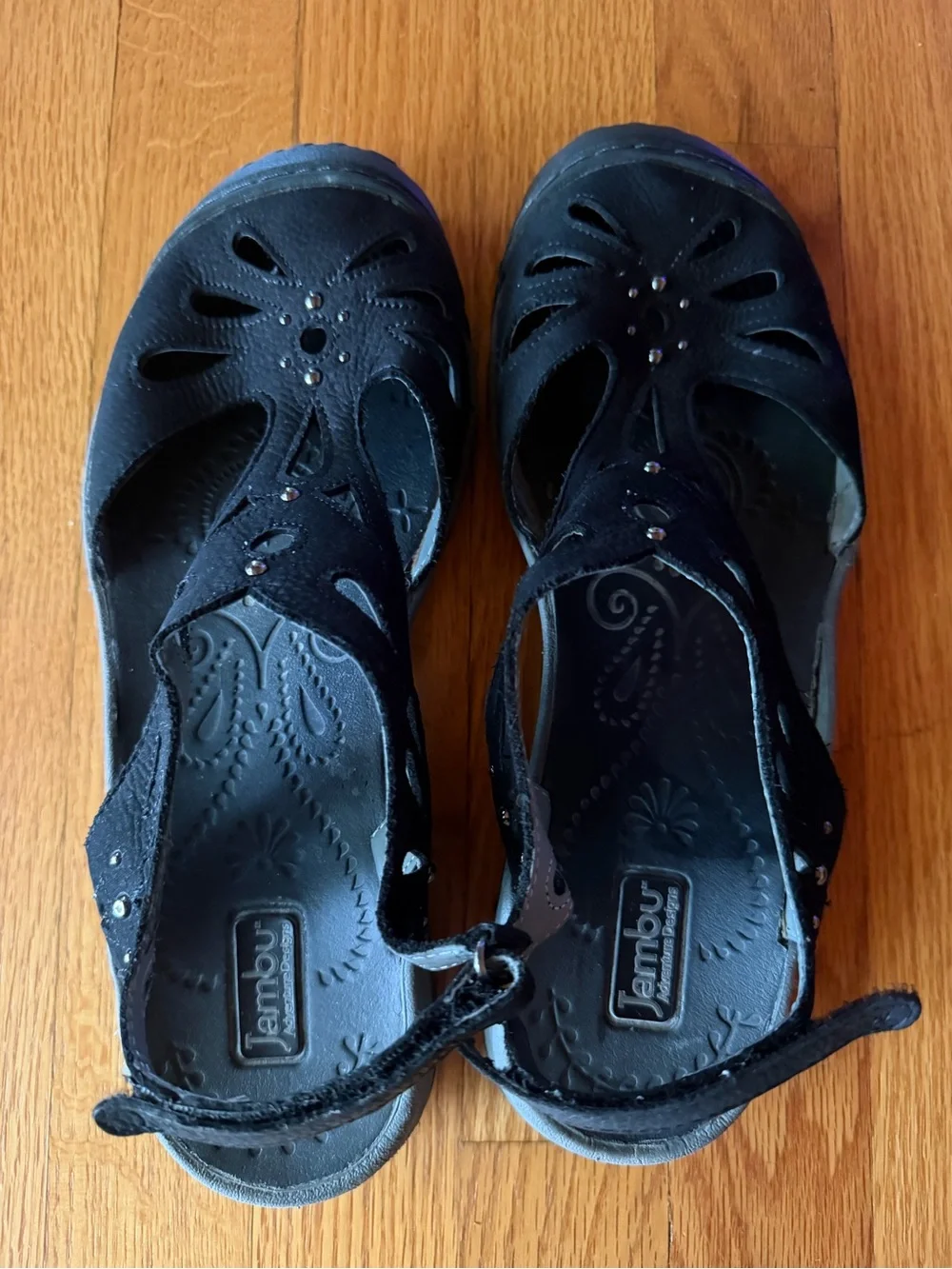 Jambu Black Leather Cutout Slingback Sandals